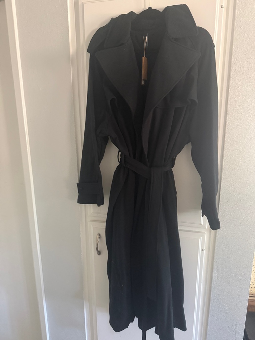 SKIMS Black Long Trench Coat with Tie Belt